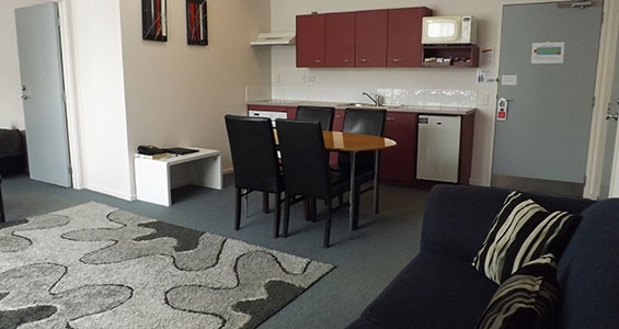 kitchen and dining area of Burma two-bedroom unit